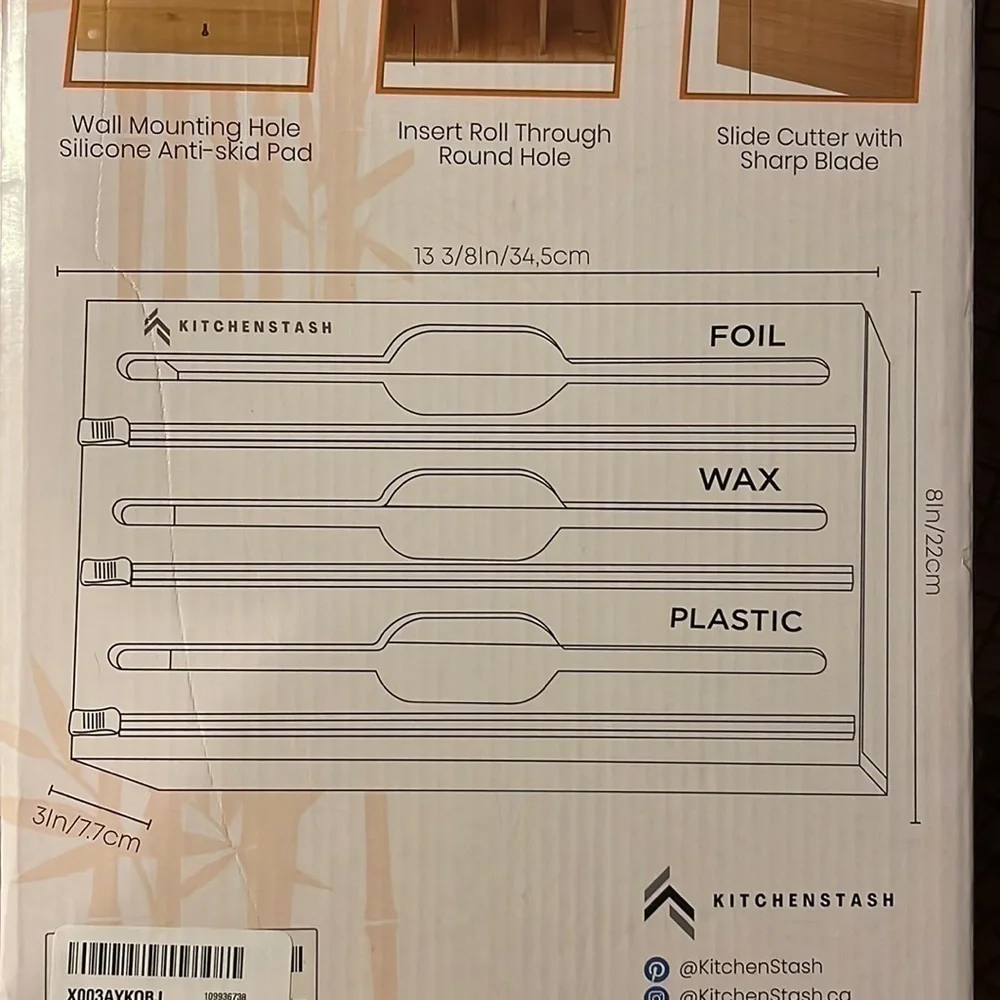 Brand New Bamboo Plastic Wrap Dispenser Cutter, 12